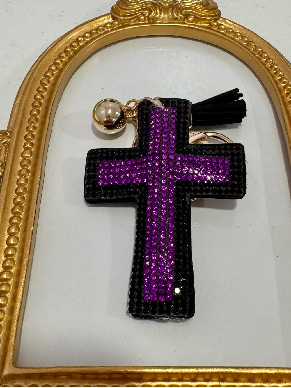 New Purple/Black Crystal Cross Keychain Bag Charm